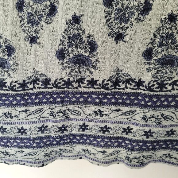 LUCKY BRAND Floral Shirt XL Blue Purple Gray Linen Blend Long Sleeve V-Neck Boho - Picture 6 of 8